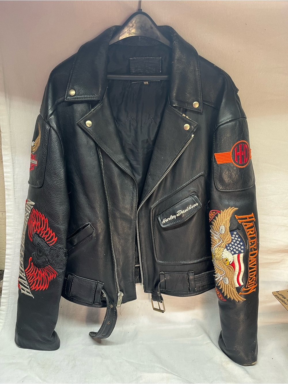 Harley-Davidson Black Leather Jacket with White Script Logo